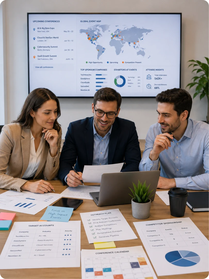 A sales team planning outreach around the conferences their prospects attend