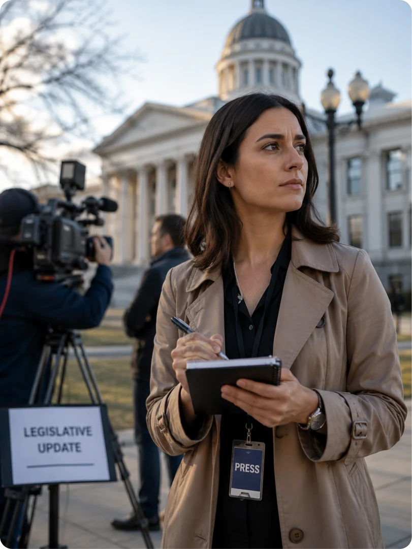 An advocacy team tracking issue coverage and bill-and-ruling media across states and outlets