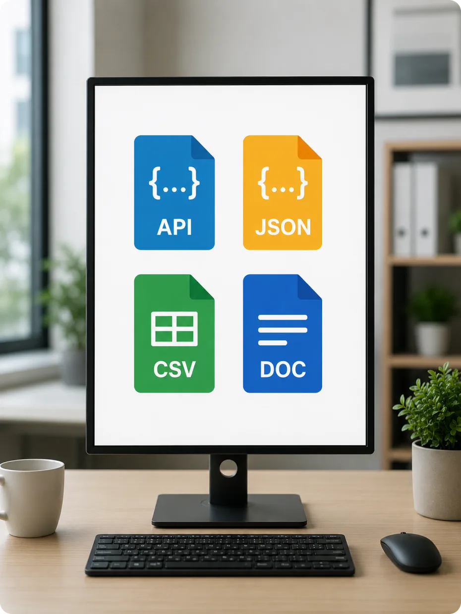 Verified data delivered into a customer's stack via API, warehouse and spreadsheet destinations