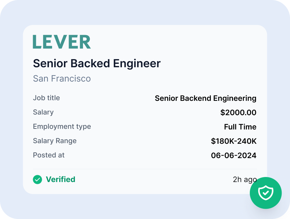 The record marked verified, its fields normalized against the source posting