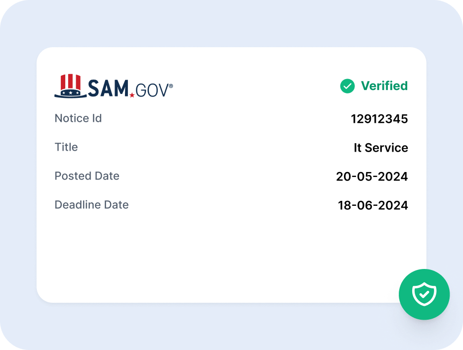 The record marked verified, its notice ID, title, posted date and deadline confirmed