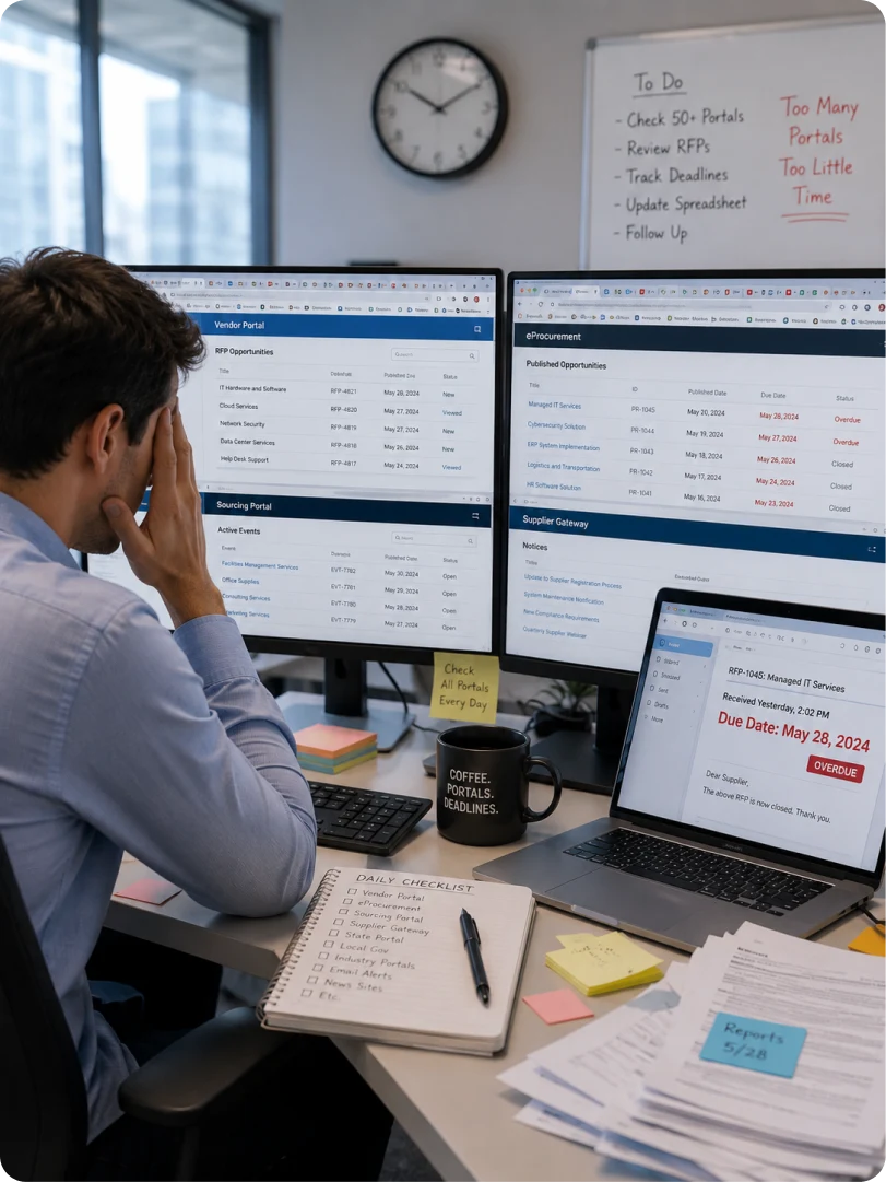 A contractor discovering a closed framework days late, from a competitor's press release